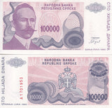 Bosnia & Herzegovina 100000 Dinara 1993 P 154 UNC