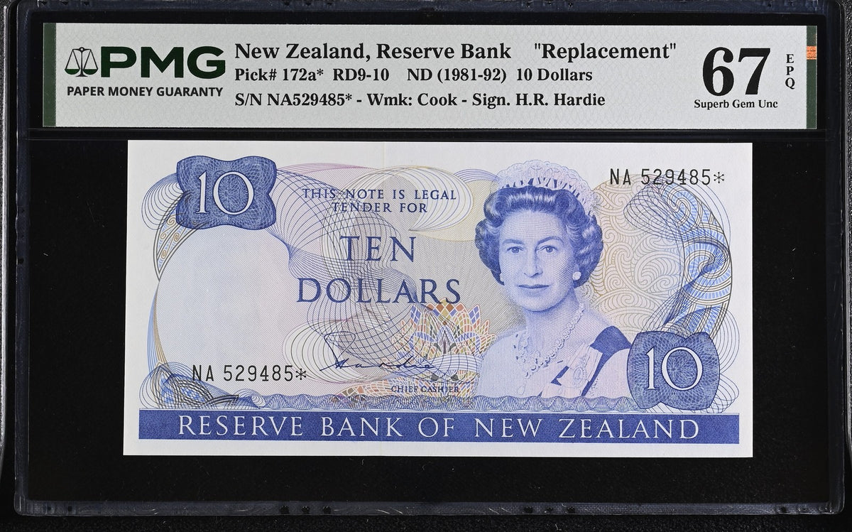 New Zealand 10 Dollars ND 1981-92 P 172 a* Replacement Superb Gem UNC PMG 67 EPQ