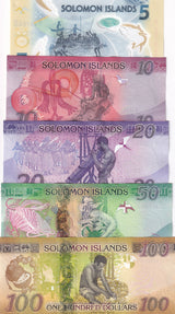 Solomon Islands Set 5 UNC 5 10 20 50 100 Dollars 2013-2023 Polymer P 33-36 38