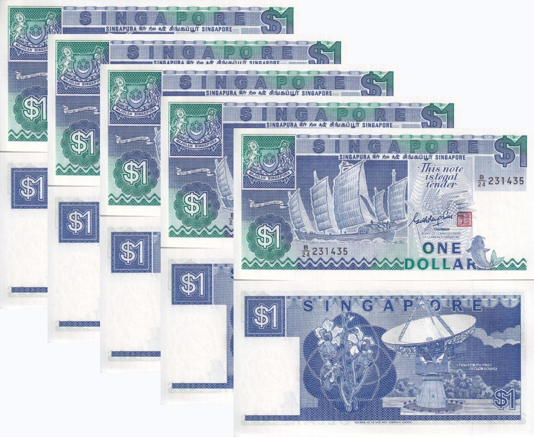Singapore 1 Dollar ND 1987 P 18 a UNC LOT 5 PCS