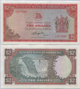 Rhodesia 2 Dollars 1977 P 35 c , Watermark Cecil Rhodes ,Victoria Falls AUnc