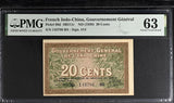 French Indochina 20 Cents ND 1939 P 86 d Choice UNC PMG 63