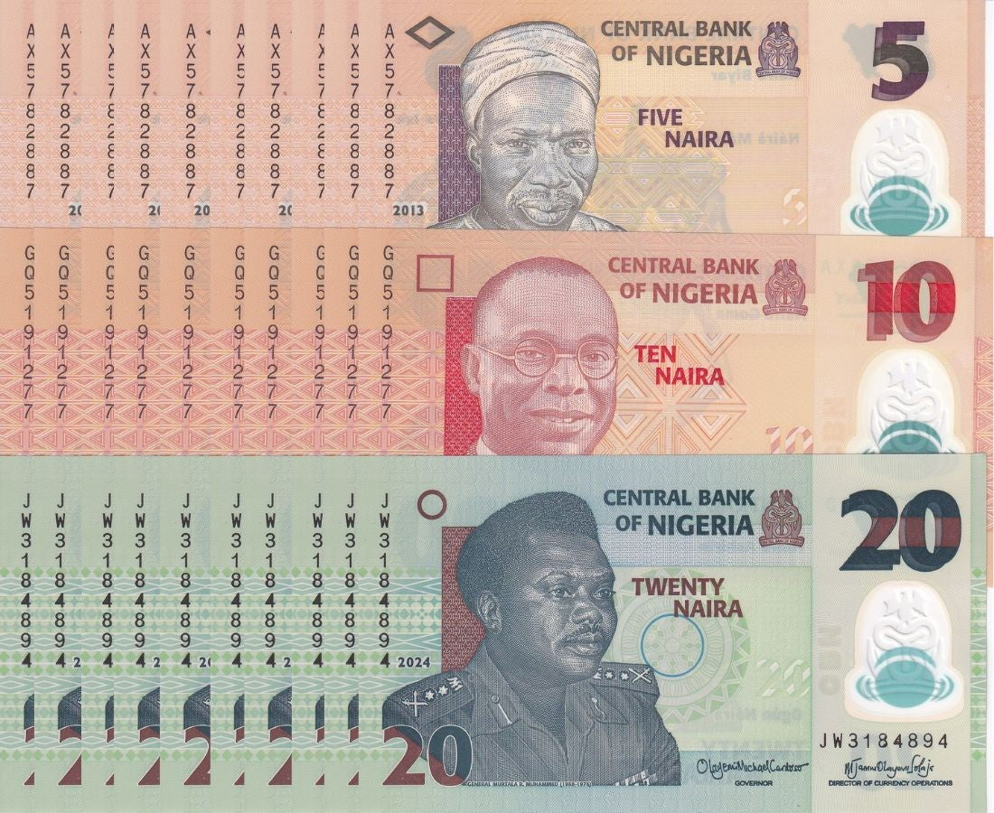 Nigeria Set 3 X 10 = 30 UNC 5 10 20 Naira Mixed Year P 34 P 38 P 39 Polymer