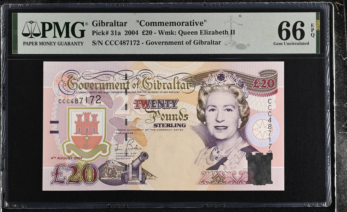 Gibraltar 20 Pounds 2004 P 31 a Gem UNC PMG 66 EPQ