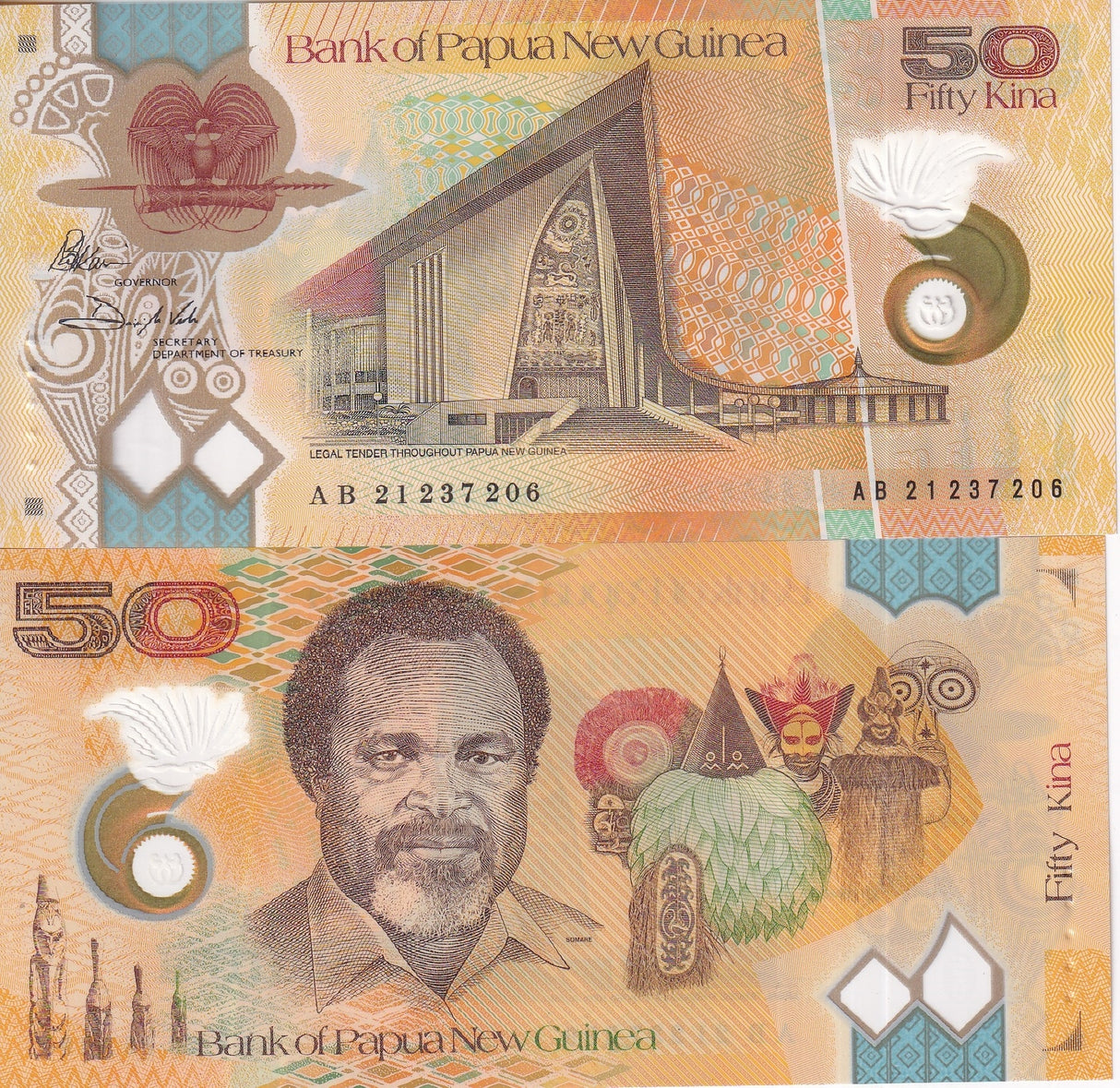 Papua New Guinea 50 Kina 2021 P 54 Polymer Reduced size UNC Michael Somare