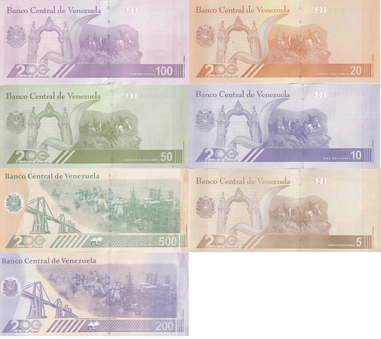 Venezuela Set 7 UNC 5 10 20 50 100 200 500 Digitales 2021-2023 P 115-121 FullSet