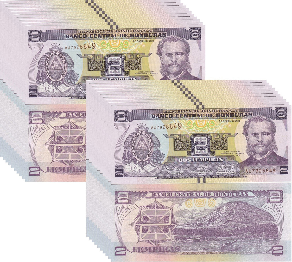Honduras 2 Lempiras 2022 P 97 UNC LOT 20 PCS