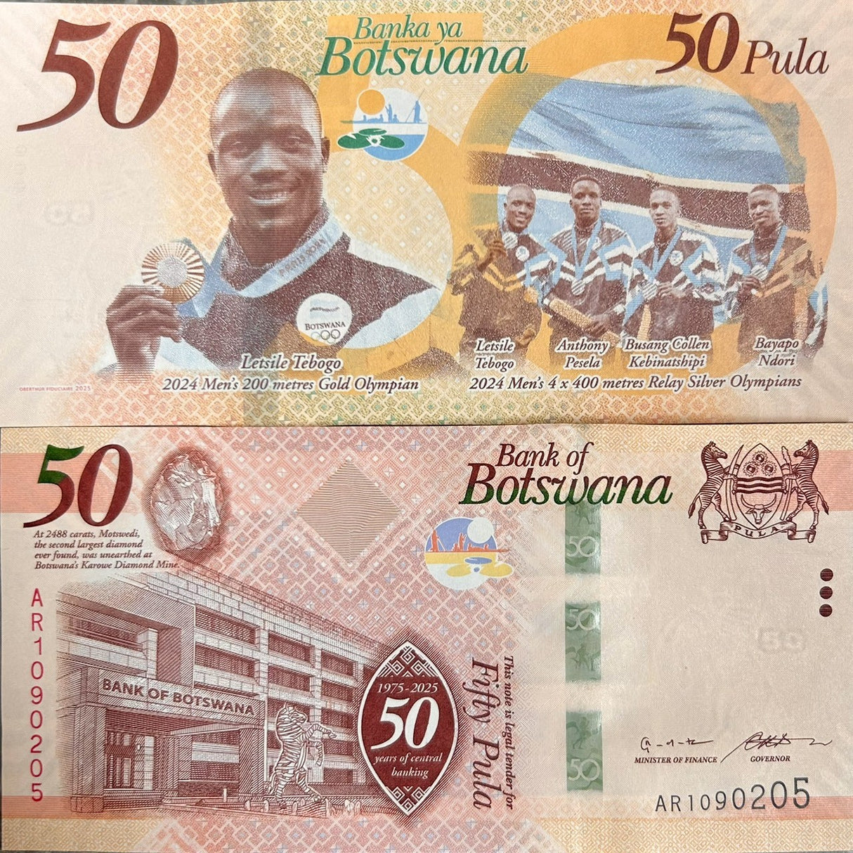 Botswana 50 Pula 2026 1975-2025 50th Commemorative Gold olympic UNC