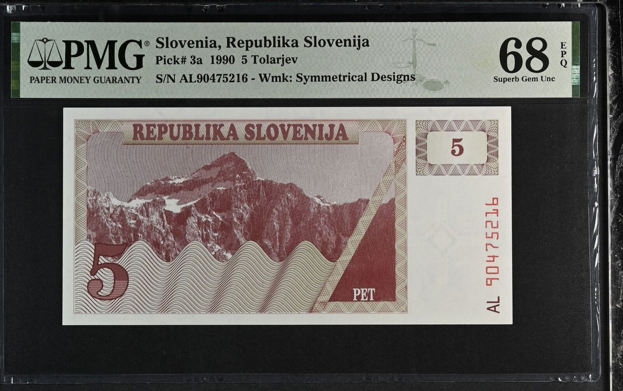 Slovenia 5 Tolarjev 1990 P 3 a Superb GEM UNC PMG 68 EPQ TOP POP