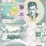 UNITED STATE USA. 50 Dollars 2020 POLYMER 46th Oklahoma Will Rogers