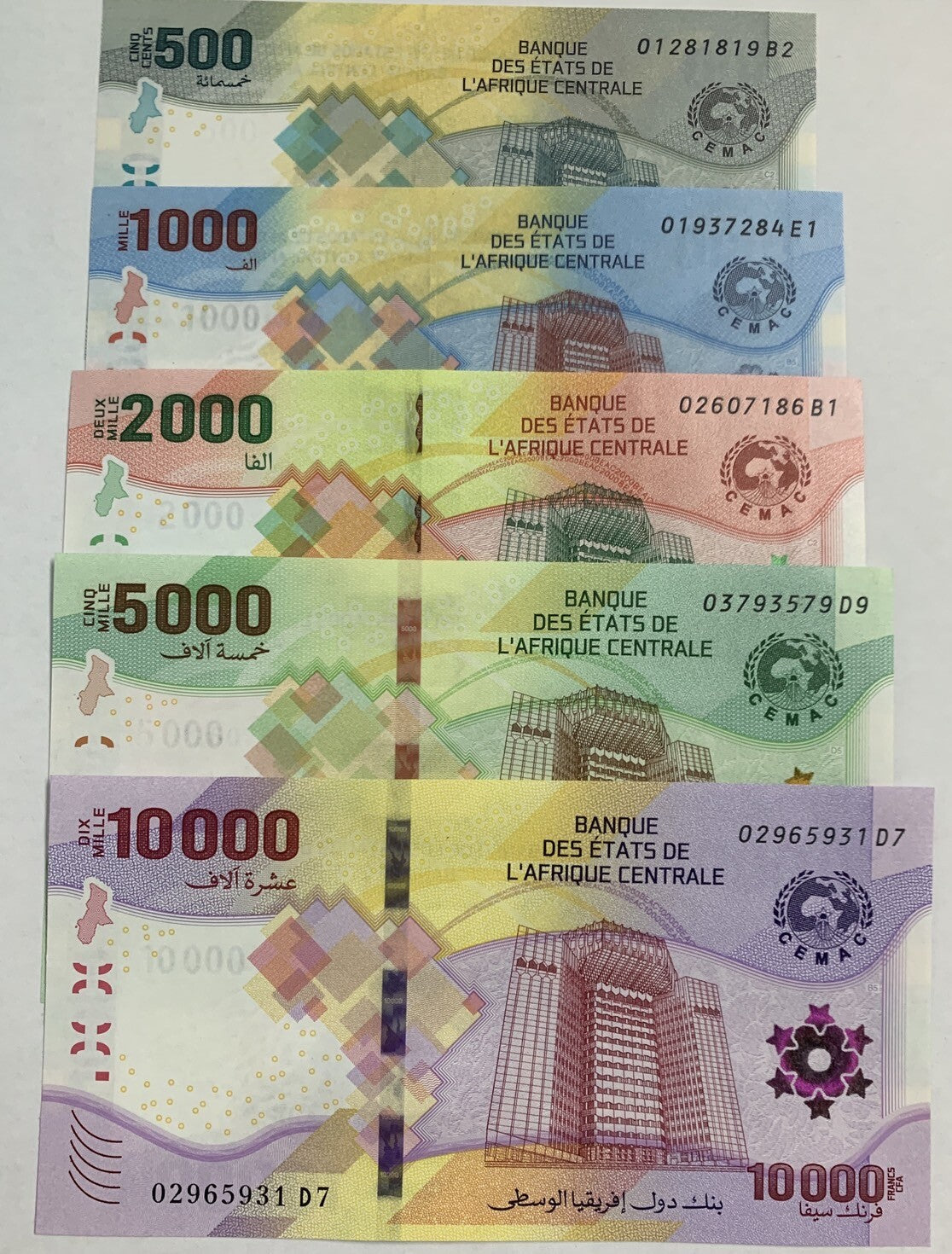 Central African States Set 5 UNC 500 1000 2000 5000 10000 FR 2020 2022 P 700-704