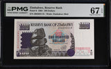 Zimbabwe 100 Dollars 1995 P 9 Superb Gem UNC PMG 67 EPQ , Graded Note