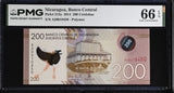 Nicaragua 200 Cordobas 2014 P 213 a Polymer Gem UNC PMG 66 EPQ