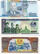 Laos Set 3 UNC 500 1000 2000 KIP Random Date P 31 32 41