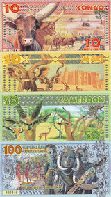 Sub-Saharan African SET 4 FANTASY 10 20 50 100 Shillings 2019 Angola Congo Mali
