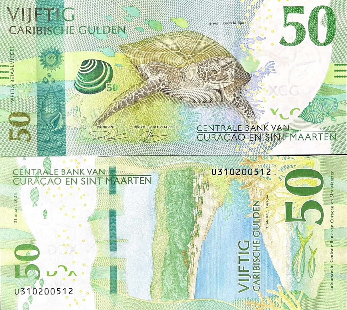 CURACAO & St MAARTEN Set 3 UNC 10 20 50 Gulden 2025 P 1 2 3 Anglefish Turtle NEW