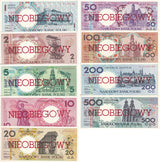 Poland Set 9 UNC Little Tone 1 2 -200 500 ZL 1990 P 164 165-171 172 b Cancelled