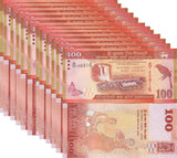 Sri Lanka 100 Rupees 2024 issue 2026 P 125 UNC LOT 10 PCS billed babbler
