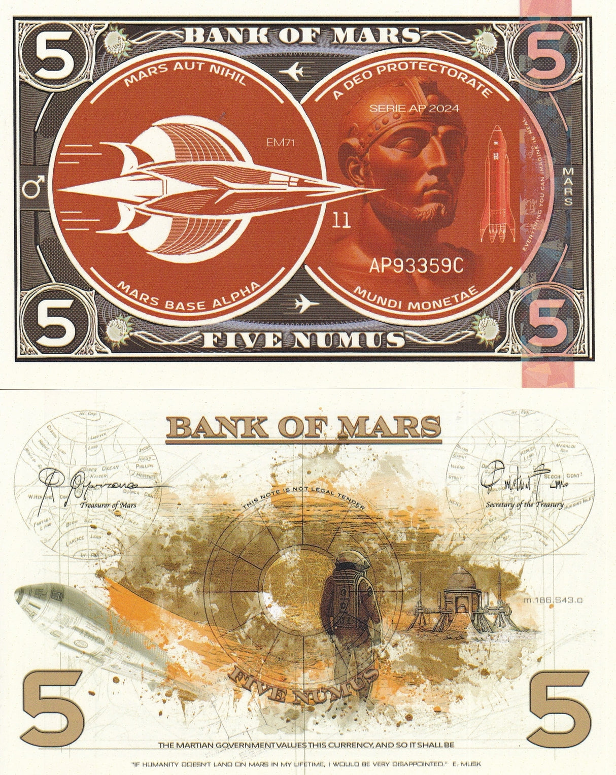 Bank of Mars 5 Numis Fantasy Polymer 2024 The future of space commerse
