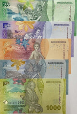 Indonesia Set 4 Pcs 1000 2000 5000 10000 Rupiah 2022 P 162 163 164 165 UNC