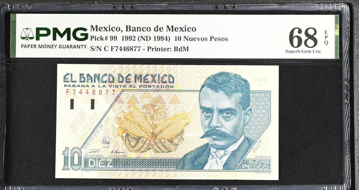 Mexico 10 Nuevos Pesos 1992 ND 1994 P 99 Superb Gem UNC PMG 68 EPQ TOP POP