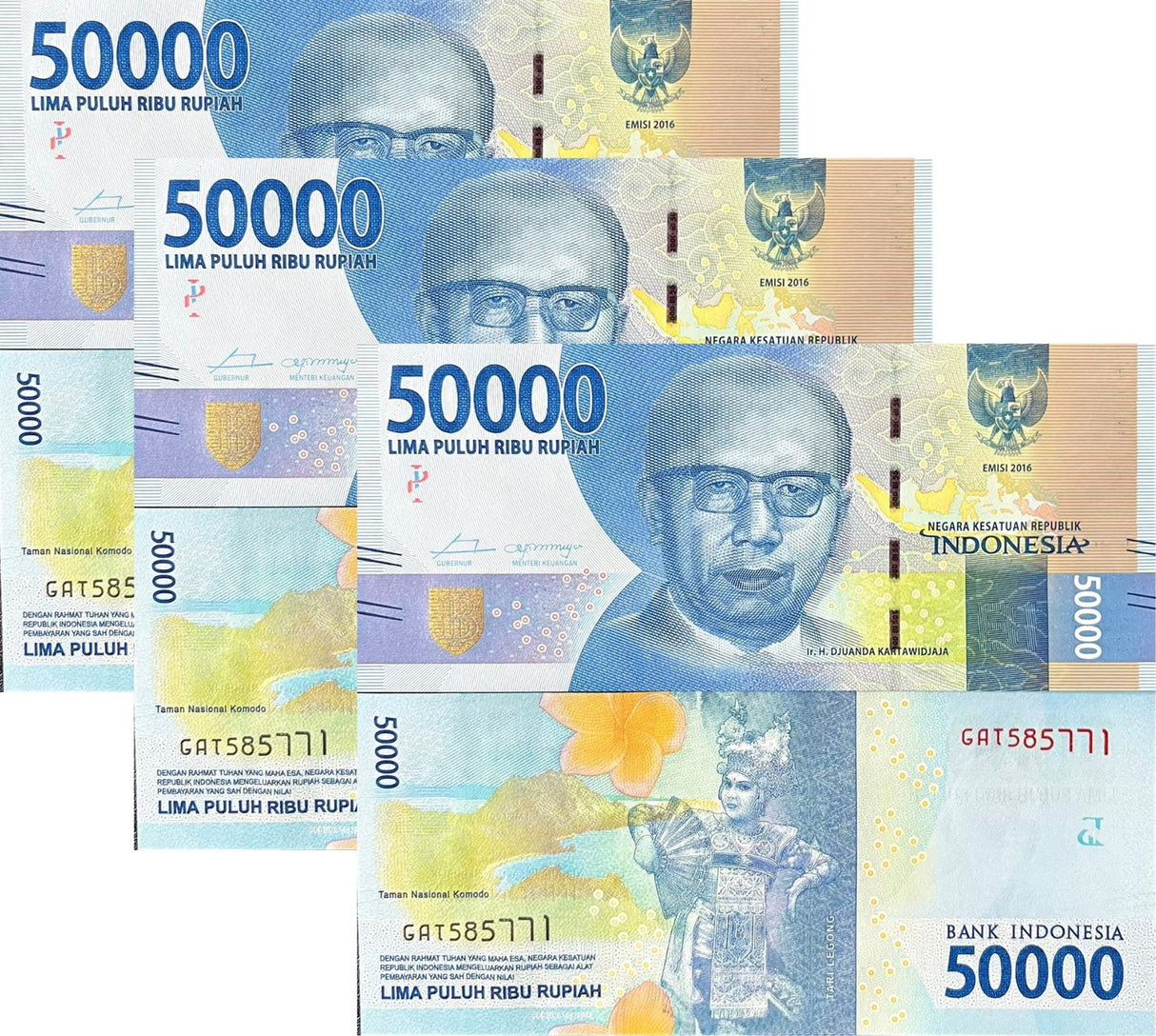 Indonesia 50000 Rupiah 2016 / 2016 P 159 a UNC LOT 3 PCS