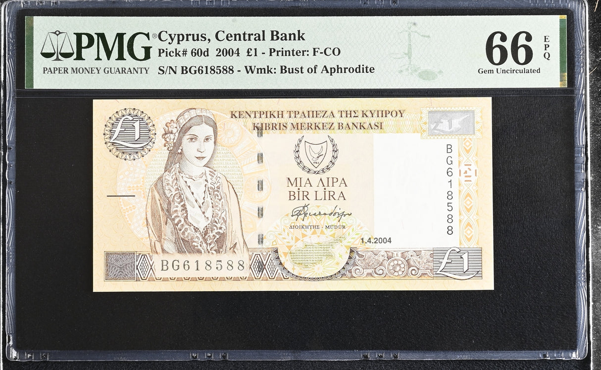 Cyprus 1 Pound 2004 P 60 d Gem UNC PMG 66 EPQ
