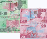 Zambia Set 2 UNC 10 20 Kwacha 2024 2025 P 62 63 ,Fish eagle, Chishimba Falls