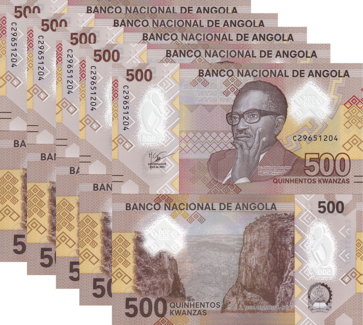 Angola 500 Kwanzas 2024 P 161 UNC LOT 5 PCS