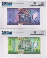 Samoa Set 2;50 100 Tala ND 2025 P New Polymer Comm. 0006556 Gem UNC PMG 66 EPQ