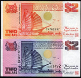 Singapore SET 2 Pcs 2 Dollars ND 1991 1992 P 27 28 UNC