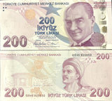 Turkey 200 Lira ND 2009/2023 P 227 f Random Prefix UNC , Yunus Emre