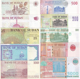 Sudan SET 10 UNC 5 10 25 50 100 200 500 1000 2000 5000 Dinars 1992-1998 P 51- 63