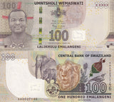 Swaziland 100 Emalangeni 2017 P 42 HYBRID UNC ,Elephant, Rhinoceros, Lion,bird