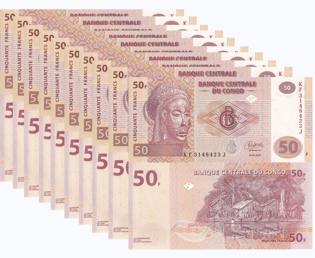 Congo Democratic Republic 50 Francs 2022 P 97B UNC ,Fishermens' villa LOT 10 PCS