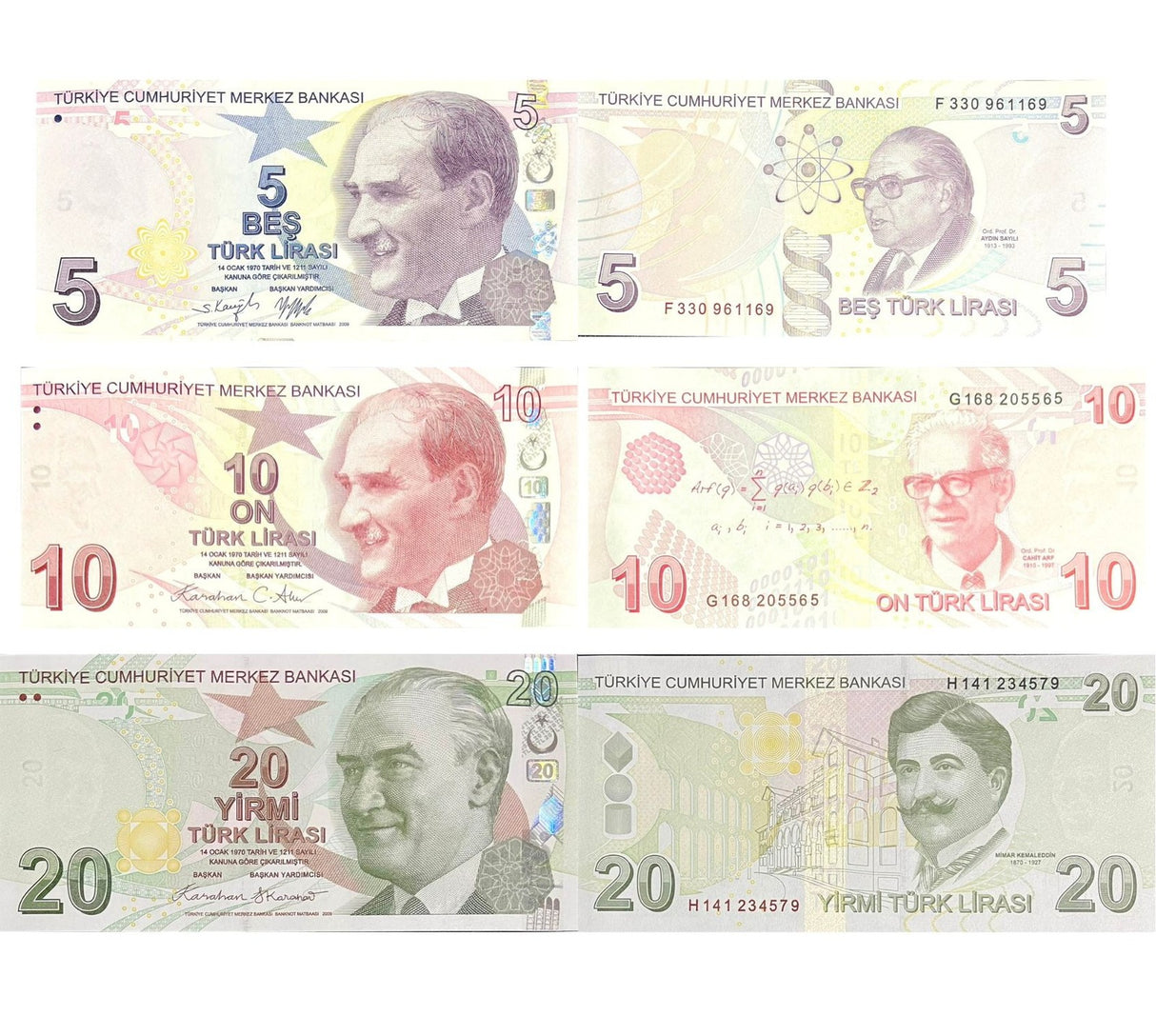 Turkey Set 3 UNC 5 10 20 Lira 2022/2025 Mixed Prefix P 222 223 224