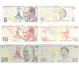 Turkey Set 3 UNC 5 10 20 Lira 2022/2025 Mixed Prefix P 222 223 224