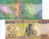 Solomon Islands Set 2 UNC 50 100 Dollars 2023 2024 Polymer P 35 P 36