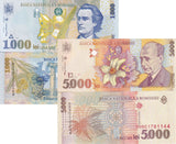 Romania Set 2 Pcs 1000 2000 Lei 1998 P 106 P 107 UNC