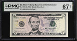 United States 5 Dollars Usa 2013 P 539 E Richmond Superb Gem UNC PMG 67 EPQ