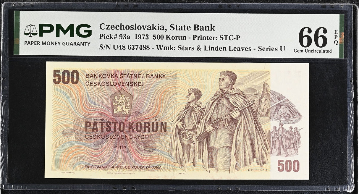 Czechoslovakia 500 Korun 1973 P 93 a Gem UNC PMG 66 EPQ – NotesHOBBY
