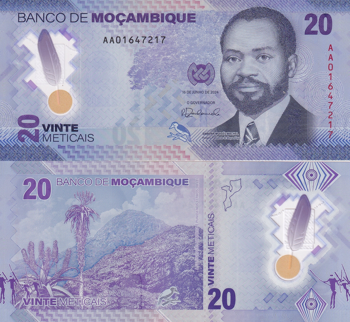 Mozambique set 2 UNC 20 50 Meticais 2024 Polymer New family P 155 156