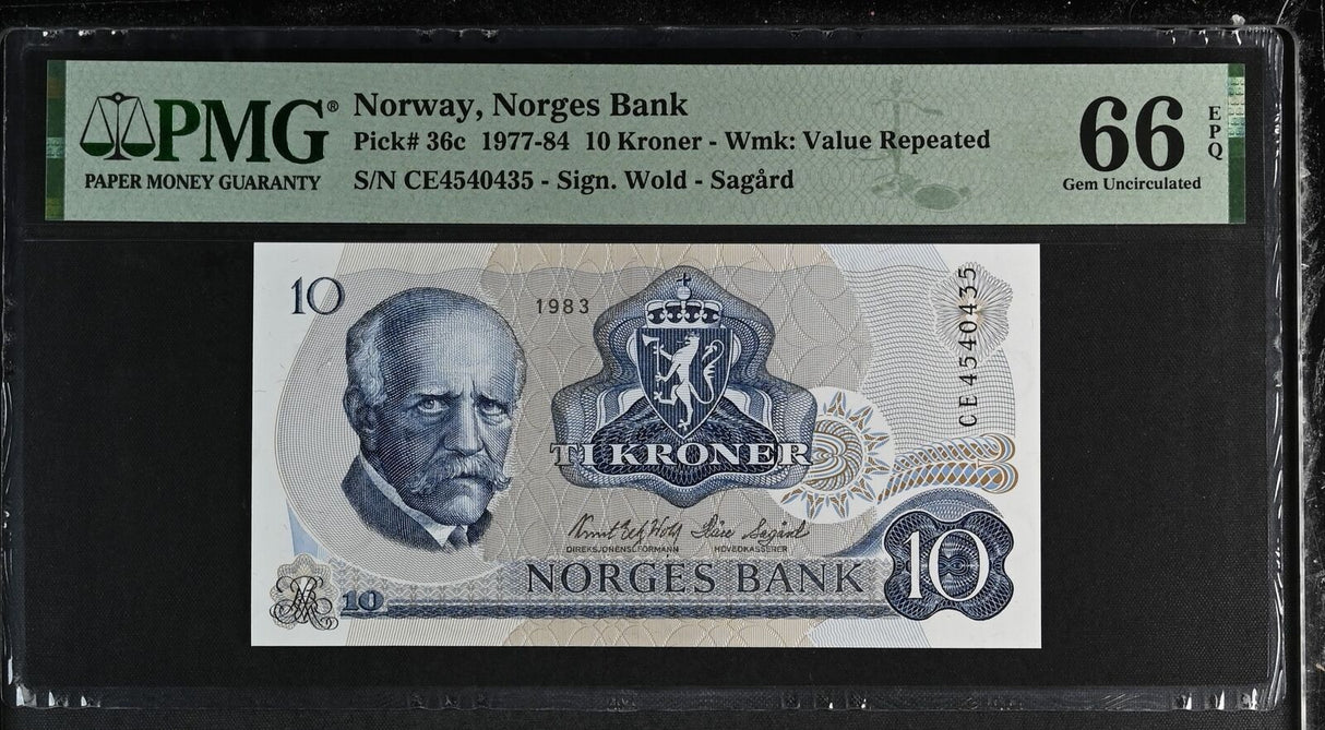 Norway 10 Kroner 1983 P 36 c Gem UNC PMG 66 EPQ