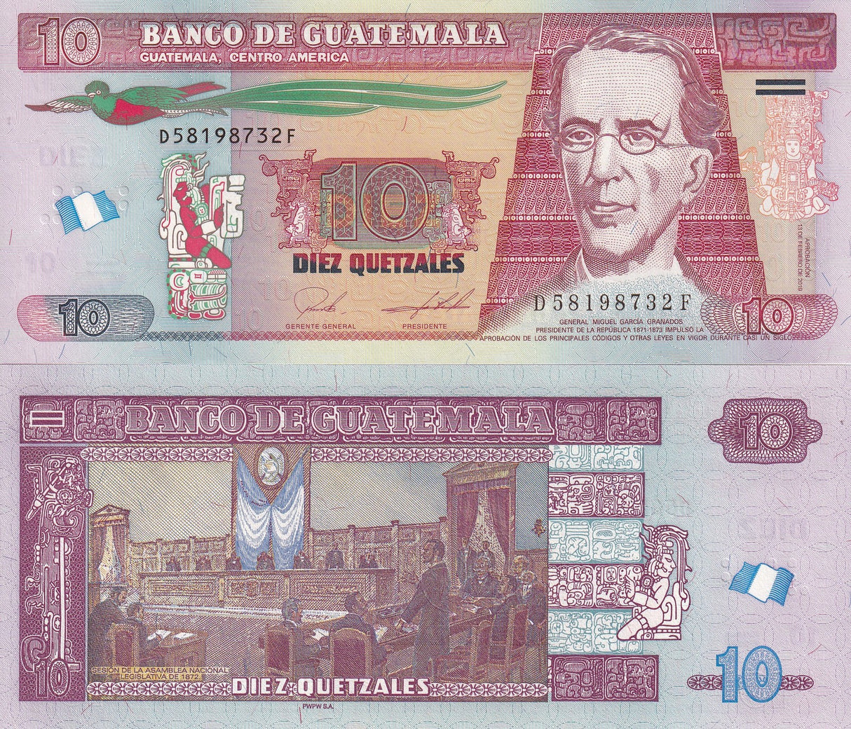 Guatemala 10 Quetzales 2019 P 123A UNC