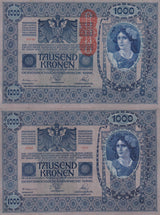 Austria 1000 Kronen 1902 ND 1919 P 59 UNC LITTLE Yellow Tone