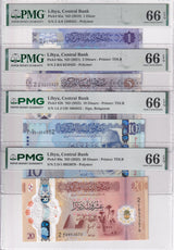 Libya Set 4; 1 5 10 20 Dinars ND 2019-25 P 82-P 86 P88 Superb Gem UNC PMG 67 EPQ