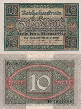 Germany 10 Mark 1920 P 67 AUnc