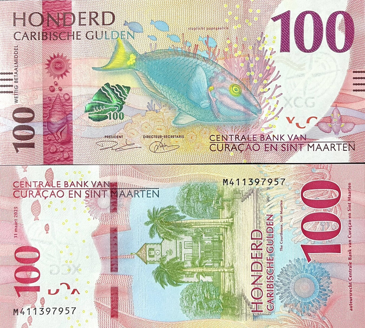 CURACAO & SINT MAARTEN 100 Gulden 2025 P 4 NEW Parrotfish UNC