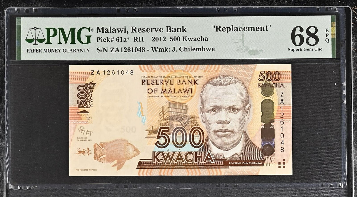 Malawi 500 Kwacha 2012 P 61 a* Replacement Superb Gem UNC PMG 68 EPQ Top Pop