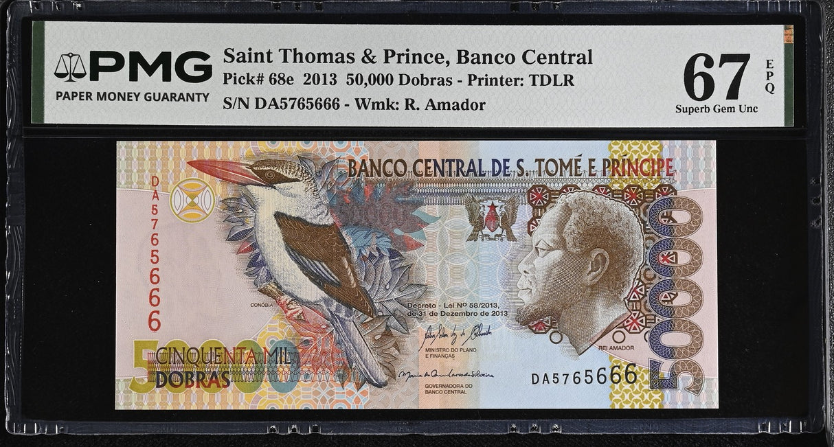 Saint Thomas & Prince 50000 Dobras 2013 P 68 e Superb Gem UNC PMG 67 EPQ